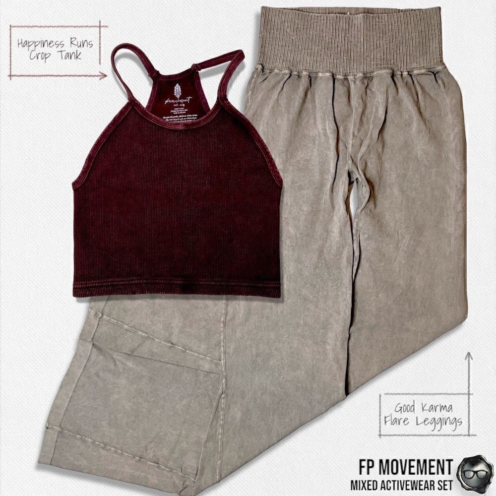FP MOVEMENT SET: HAPPINESS RUNS CROP TANK + GOOD KARMA FLARE LEGGINGS MUSHROOM